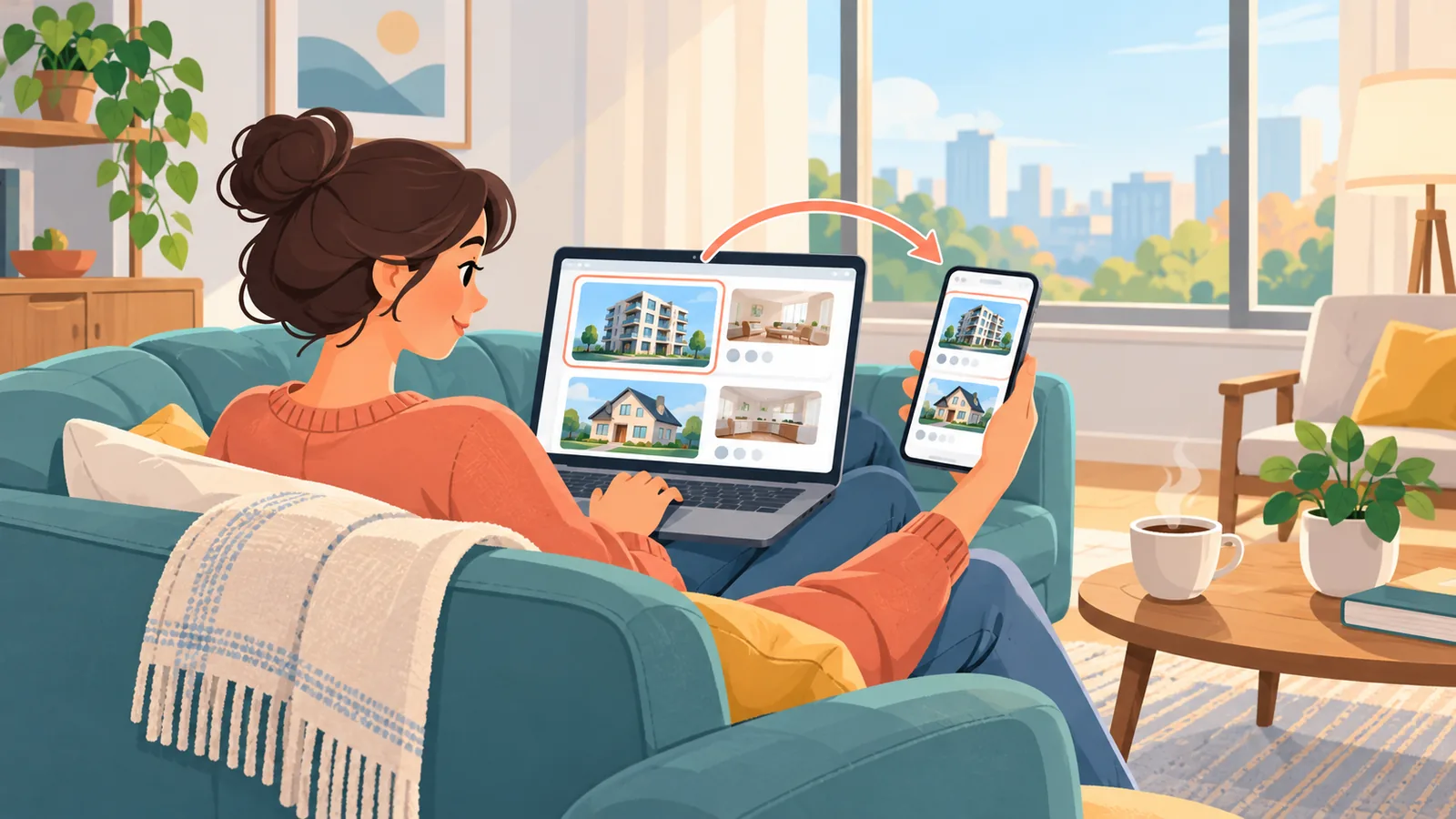 Persona che cerca annunci di appartamenti in affitto online
