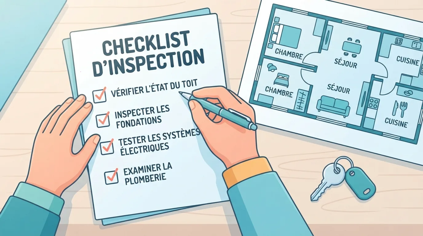 Mani che spuntano una checklist accanto a una chiave di casa e a una planimetria