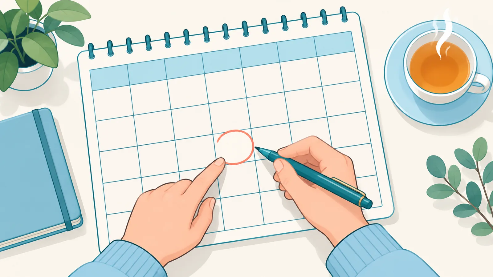 Mani che consultano un calendario per trovare la data di nascita