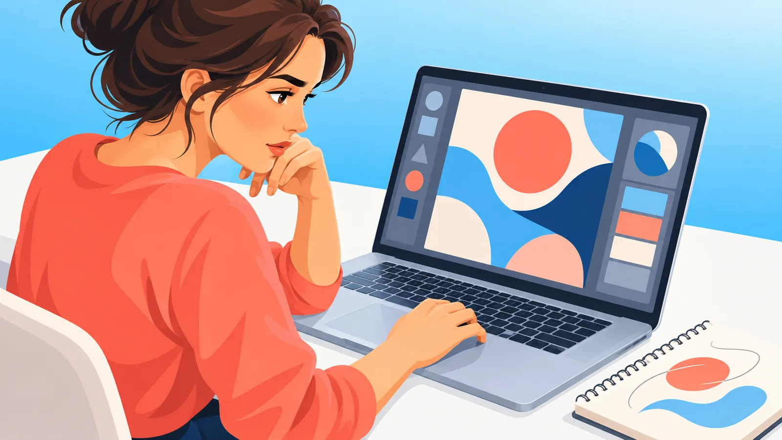 Persona che lavora a progetti grafici al computer da casa
