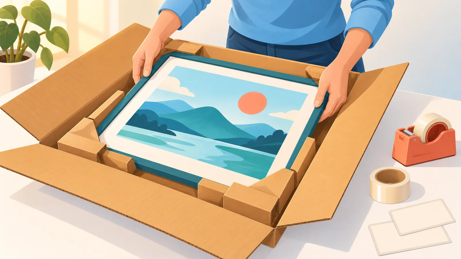 Preparazione di una stampa decorativa per la spedizione