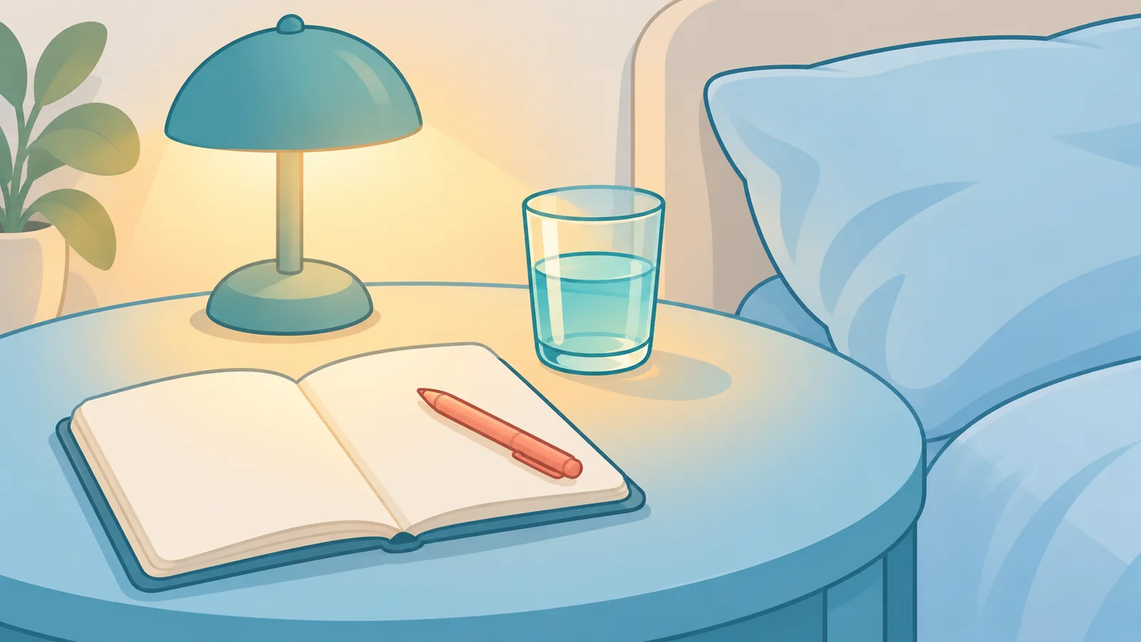 Comodino con quaderno e penna per il diario del sonno e del dolore