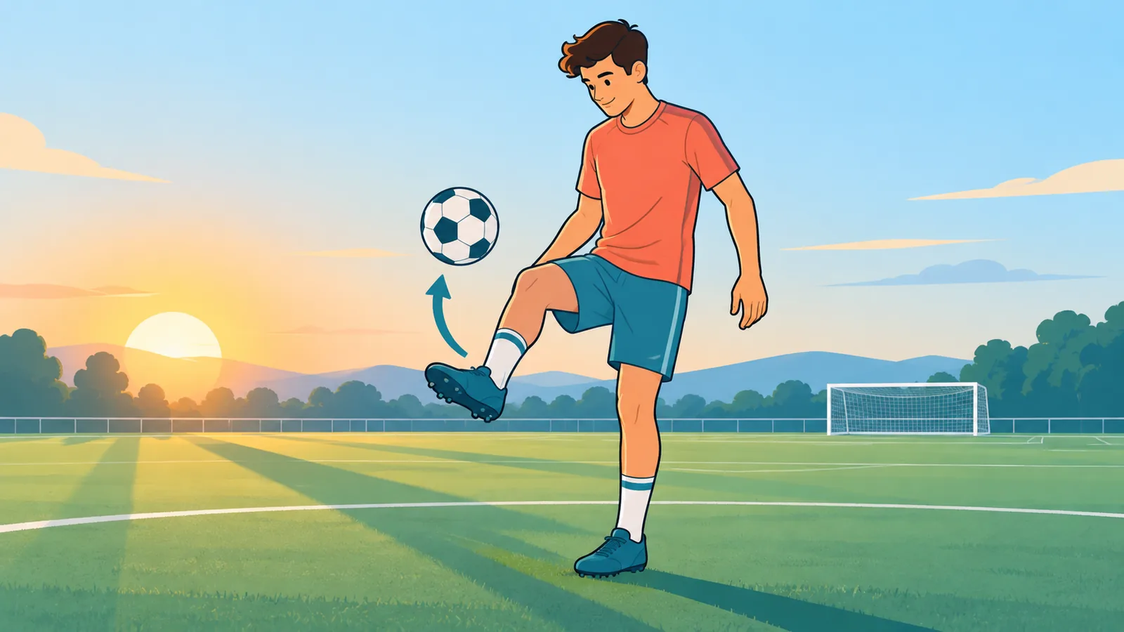 Sessione di allenamento al palleggio all’alba su un campo tranquillo