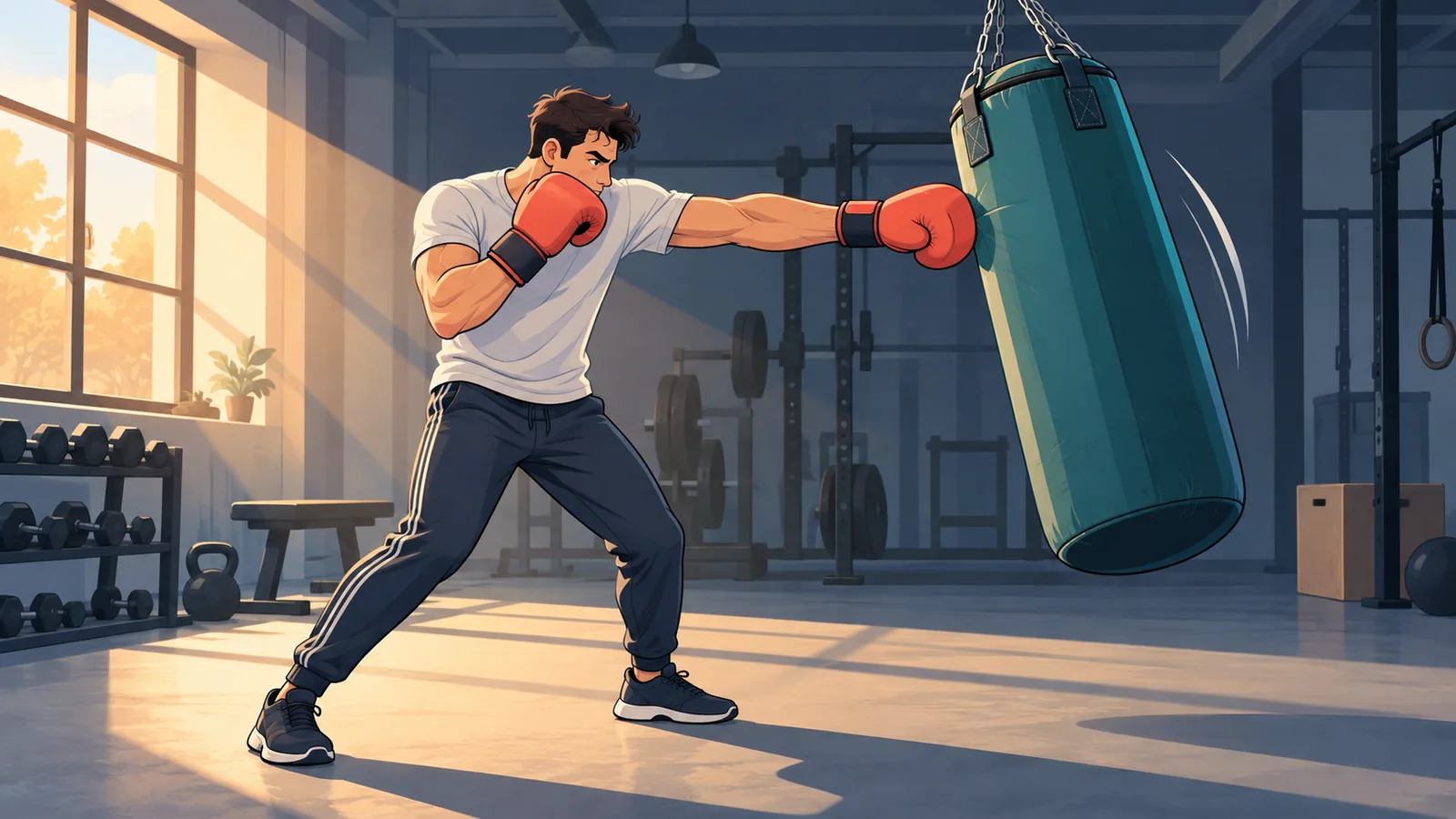 Pugile in allenamento in palestra
