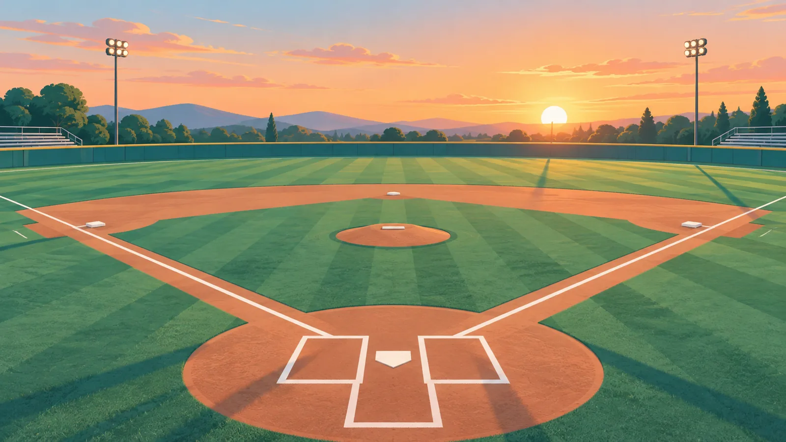 Campo da baseball al tramonto