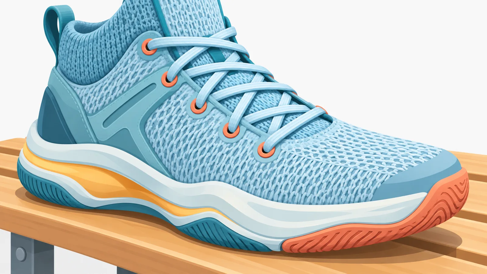 Dettaglio della tomaia flessibile e della suola di una scarpa da basket