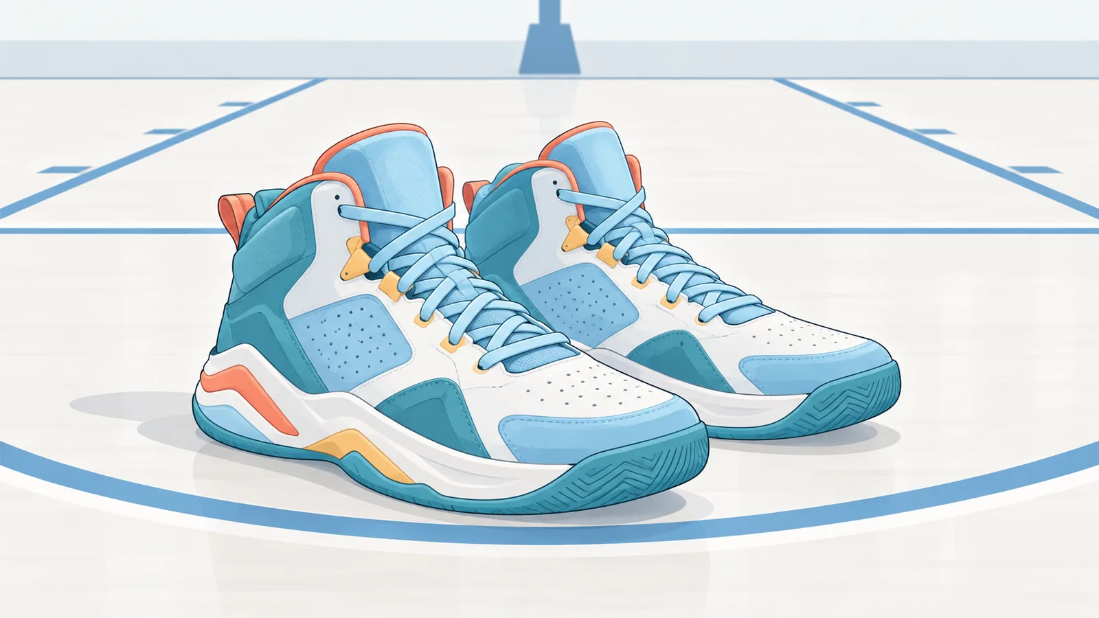 Scarpe da basket accessibili appoggiate su un campo da gioco