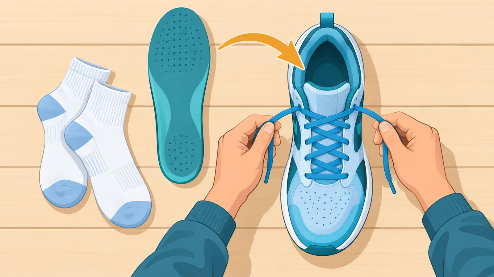 Lacci di una scarpa da basket regolati con attenzione e una soletta estraibile accanto
