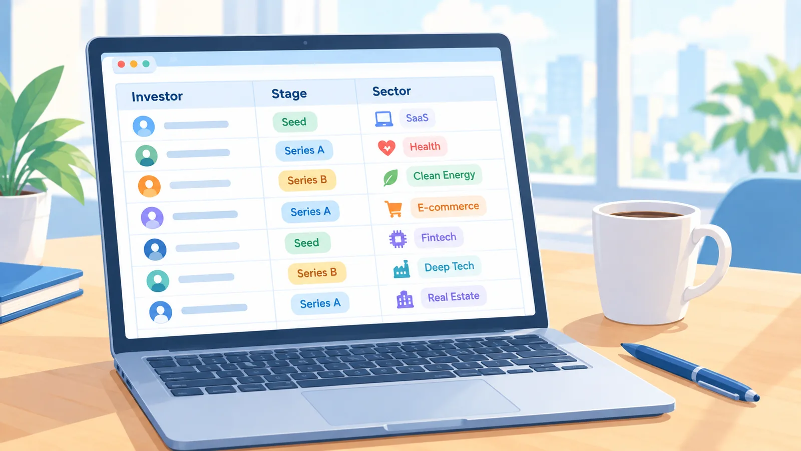 Foglio di calcolo con la lista degli investitori su un laptop