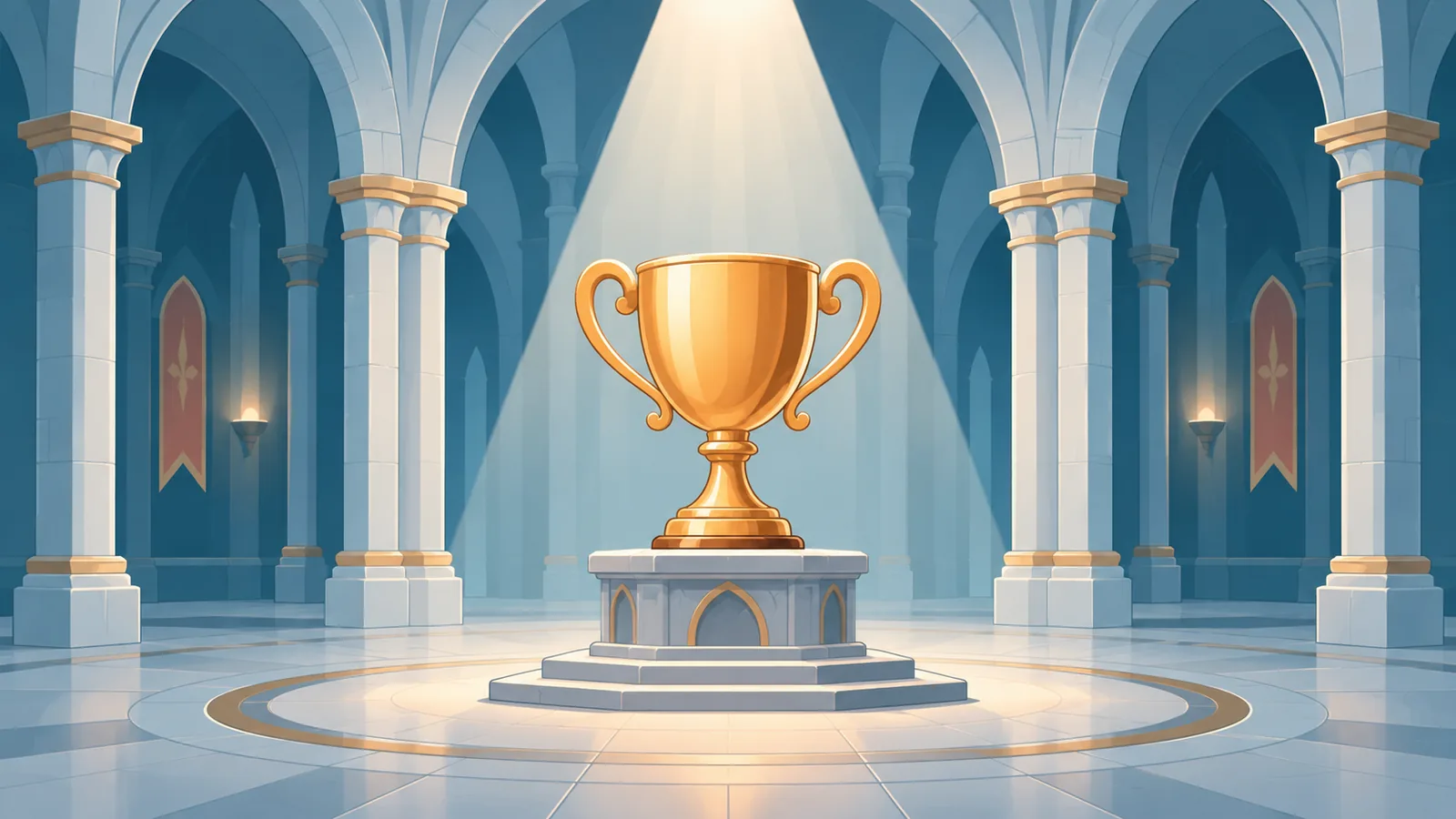 Trofeo dorato su un piedistallo di pietra che rappresenta il livello S