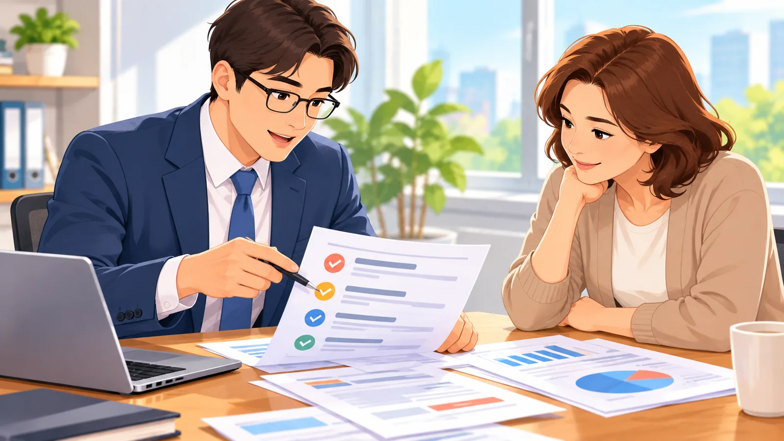 Due professionisti che esaminano i criteri di valutazione in studio