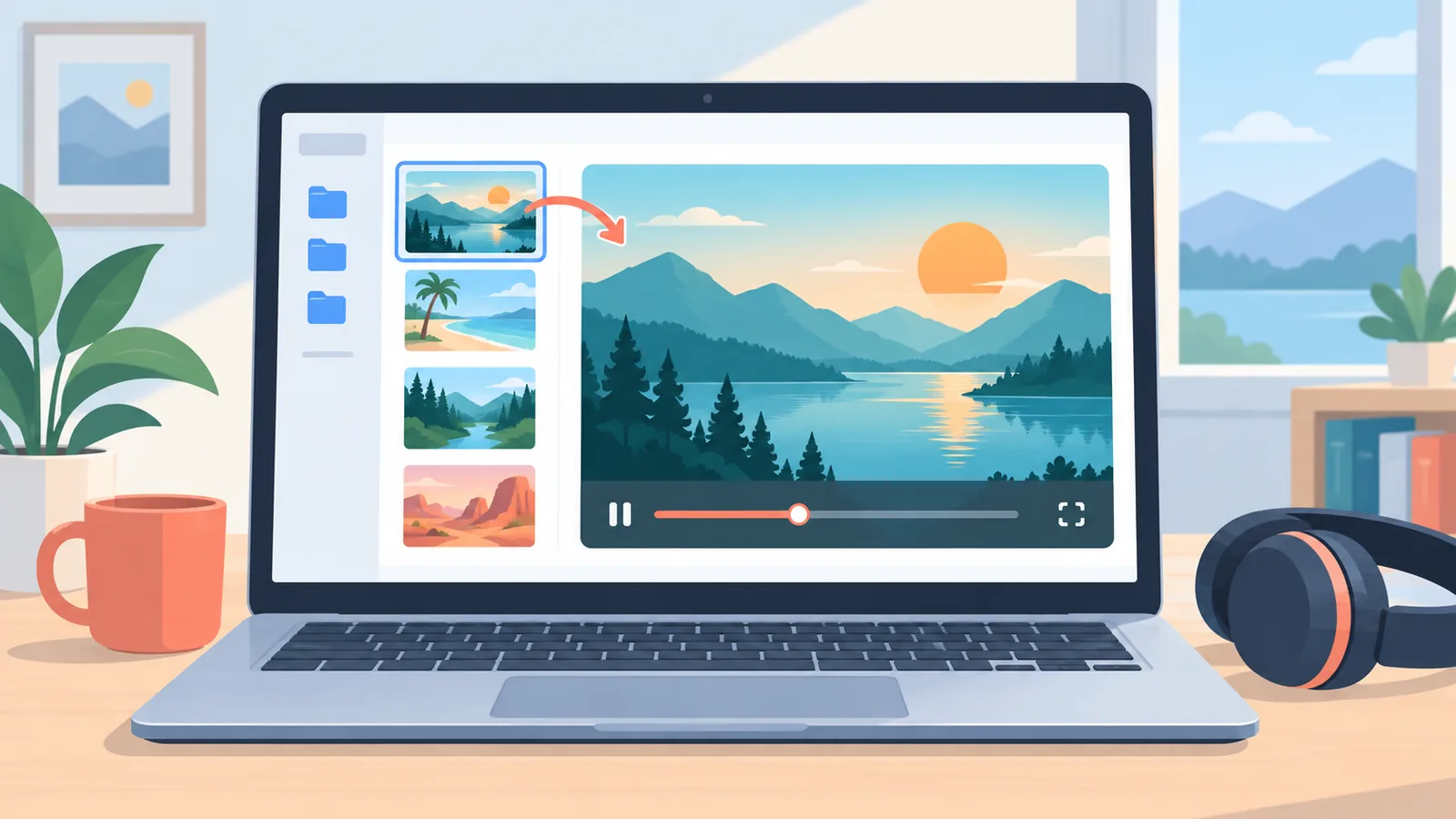 Laptop che riproduce un video da un archivio cloud
