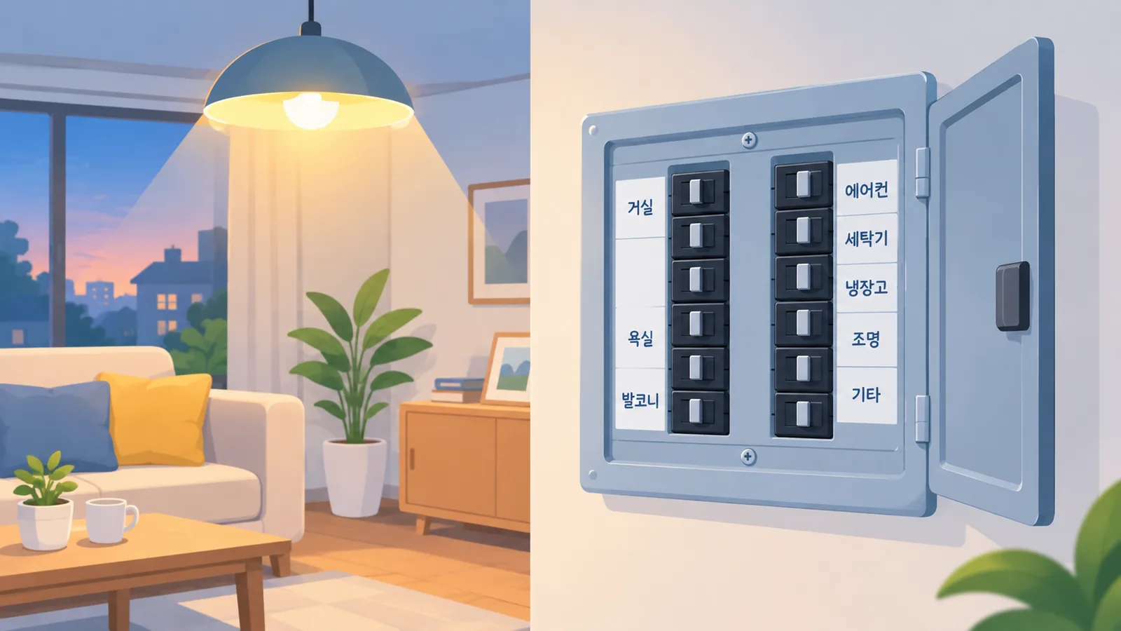 Luce accesa in una stanza accanto a un quadro elettrico domestico