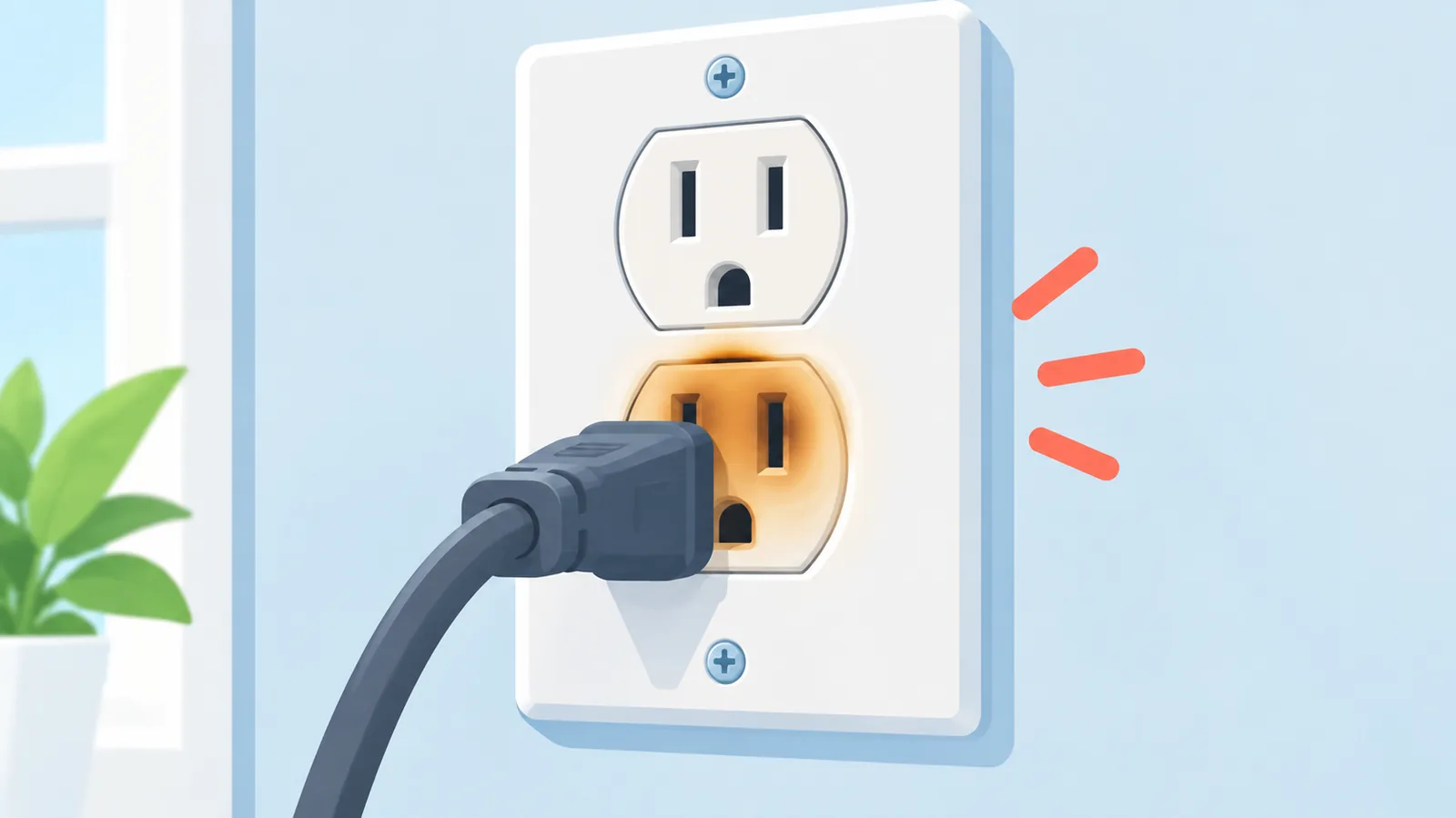 Presa elettrica scolorita con segni di calore