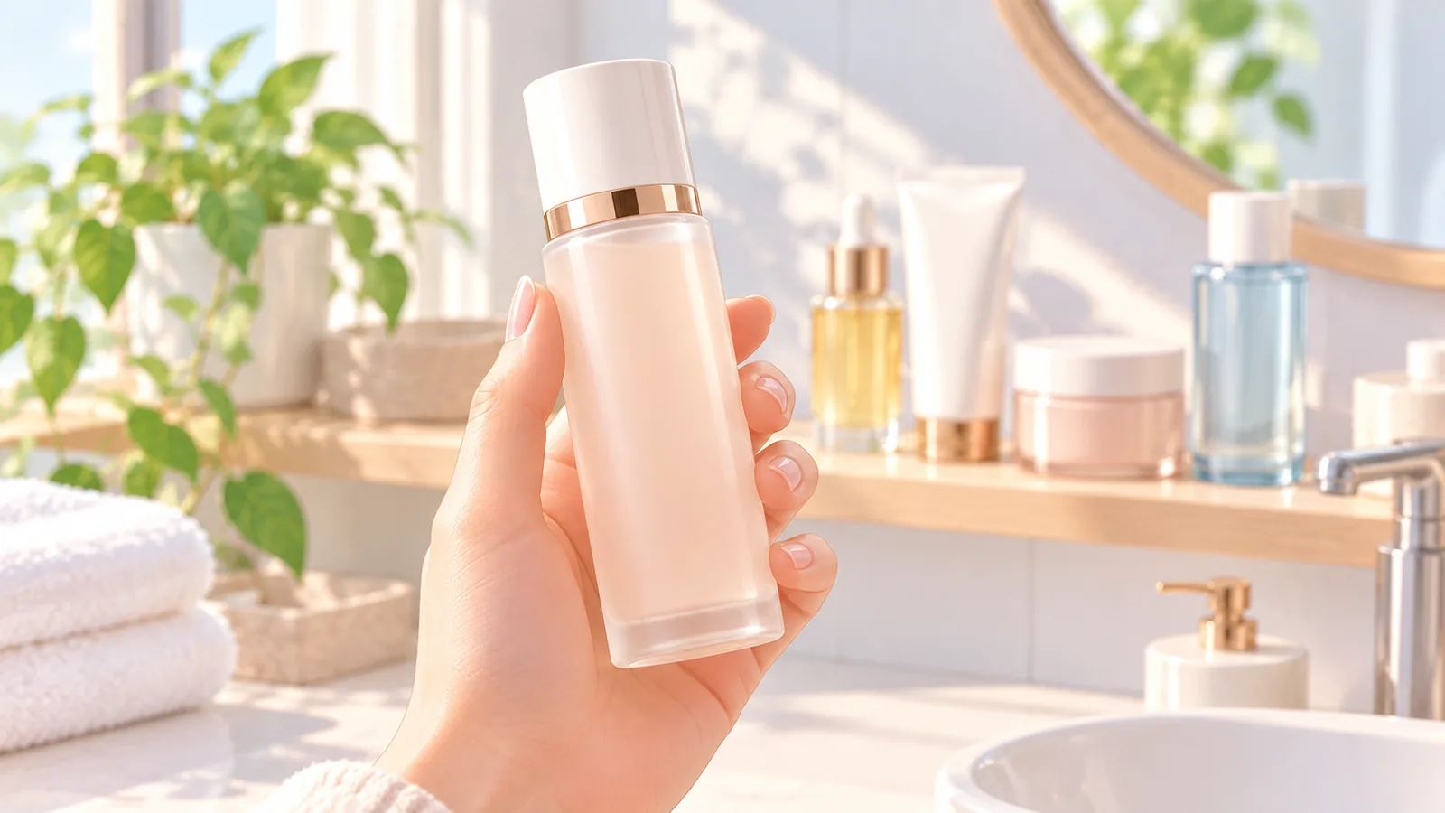 最初の1品を手に取るスキンケアの場面