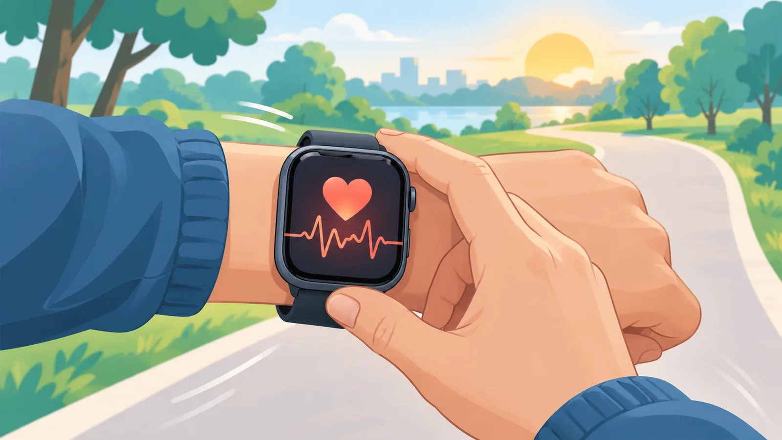 ウォーキング中に心拍数を確認するスマートウォッチ