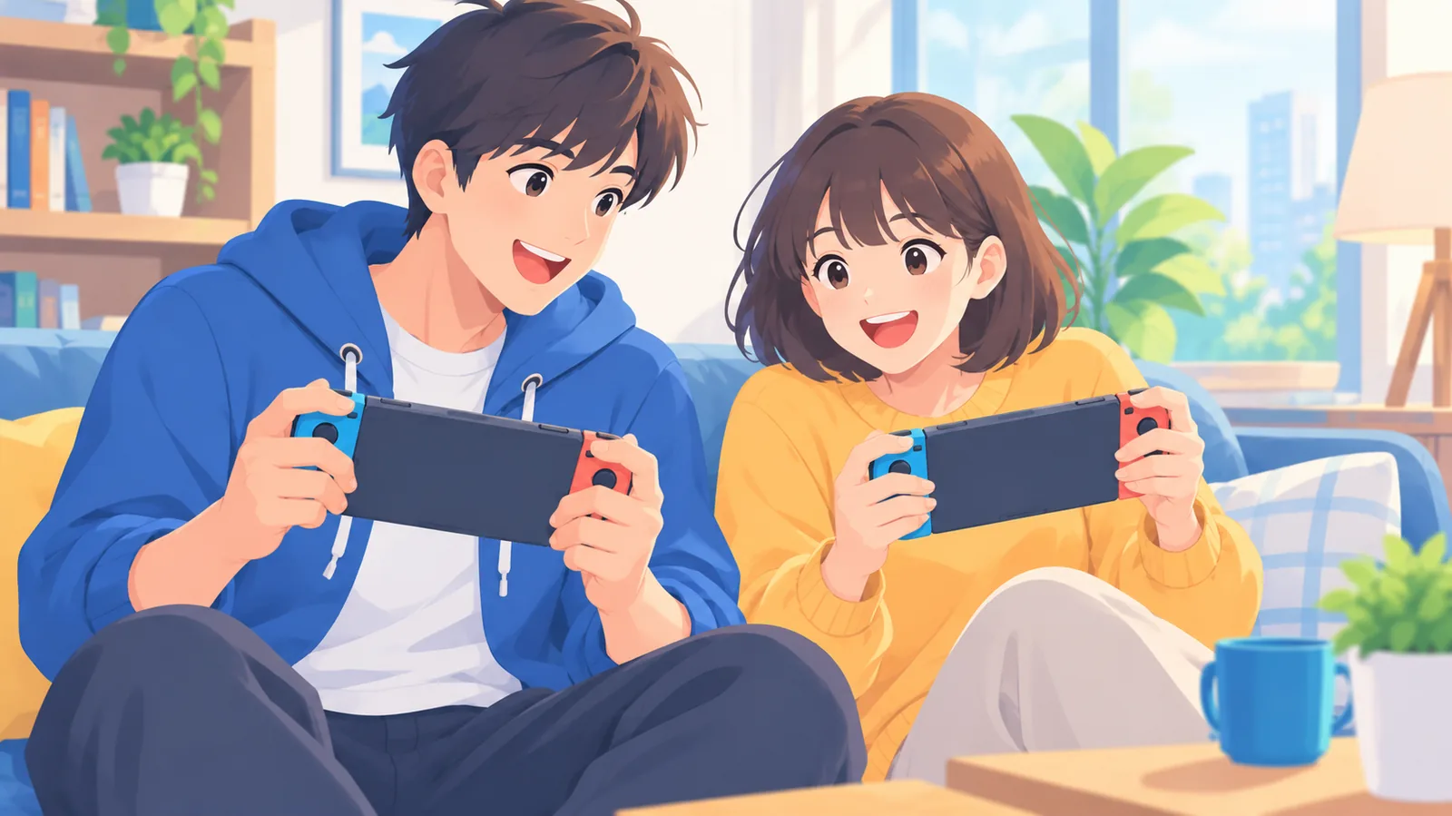 友人と並んで協力プレイを楽しむ二人