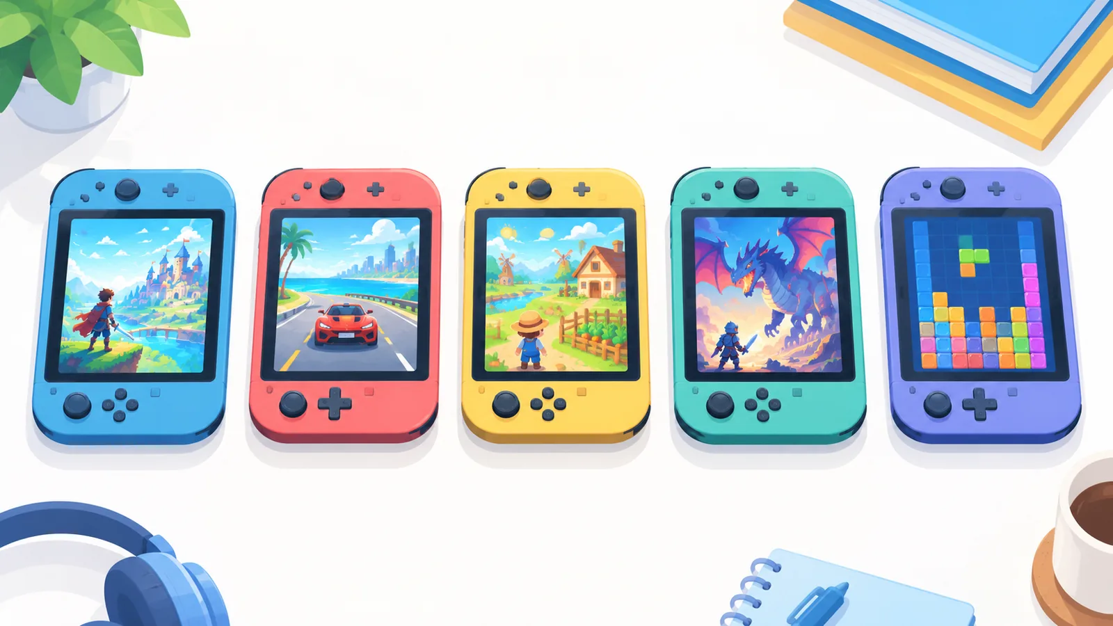 ジャンルの違いを表す複数のゲーム画面の並び