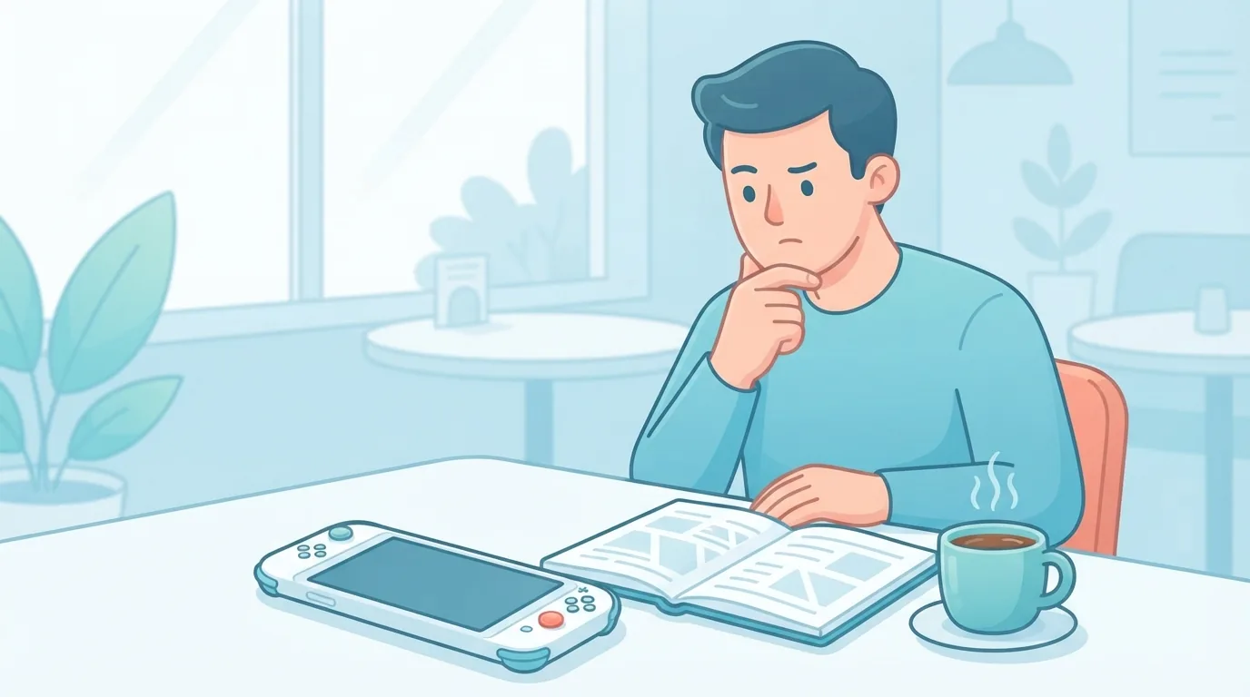 疑問を調べながら携帯機を見つめる人