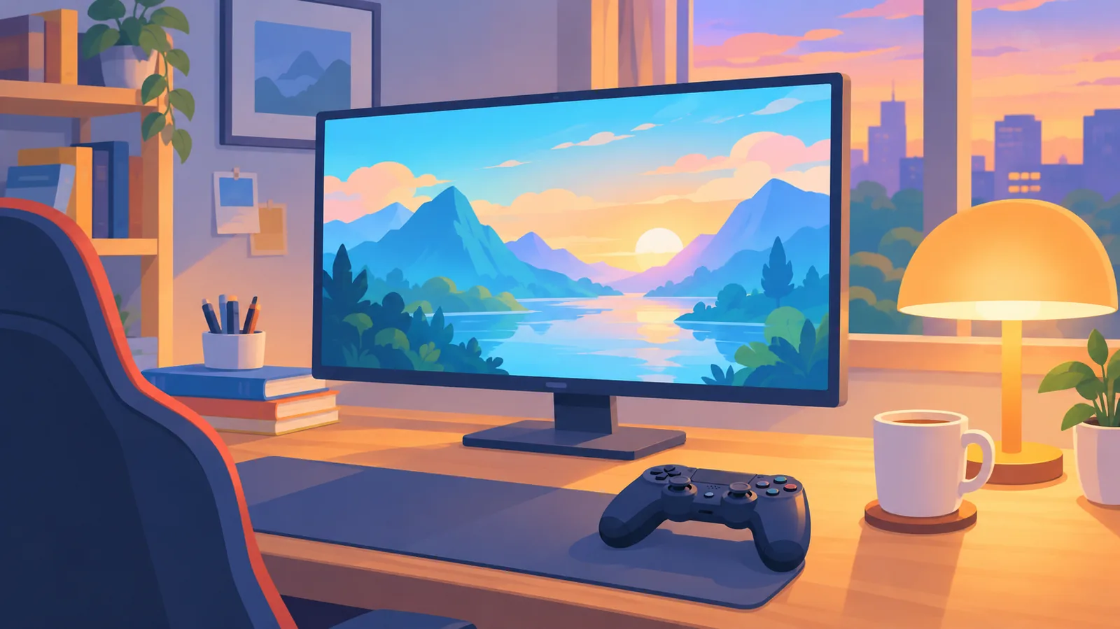 落ち着いたゲーム環境のデスク