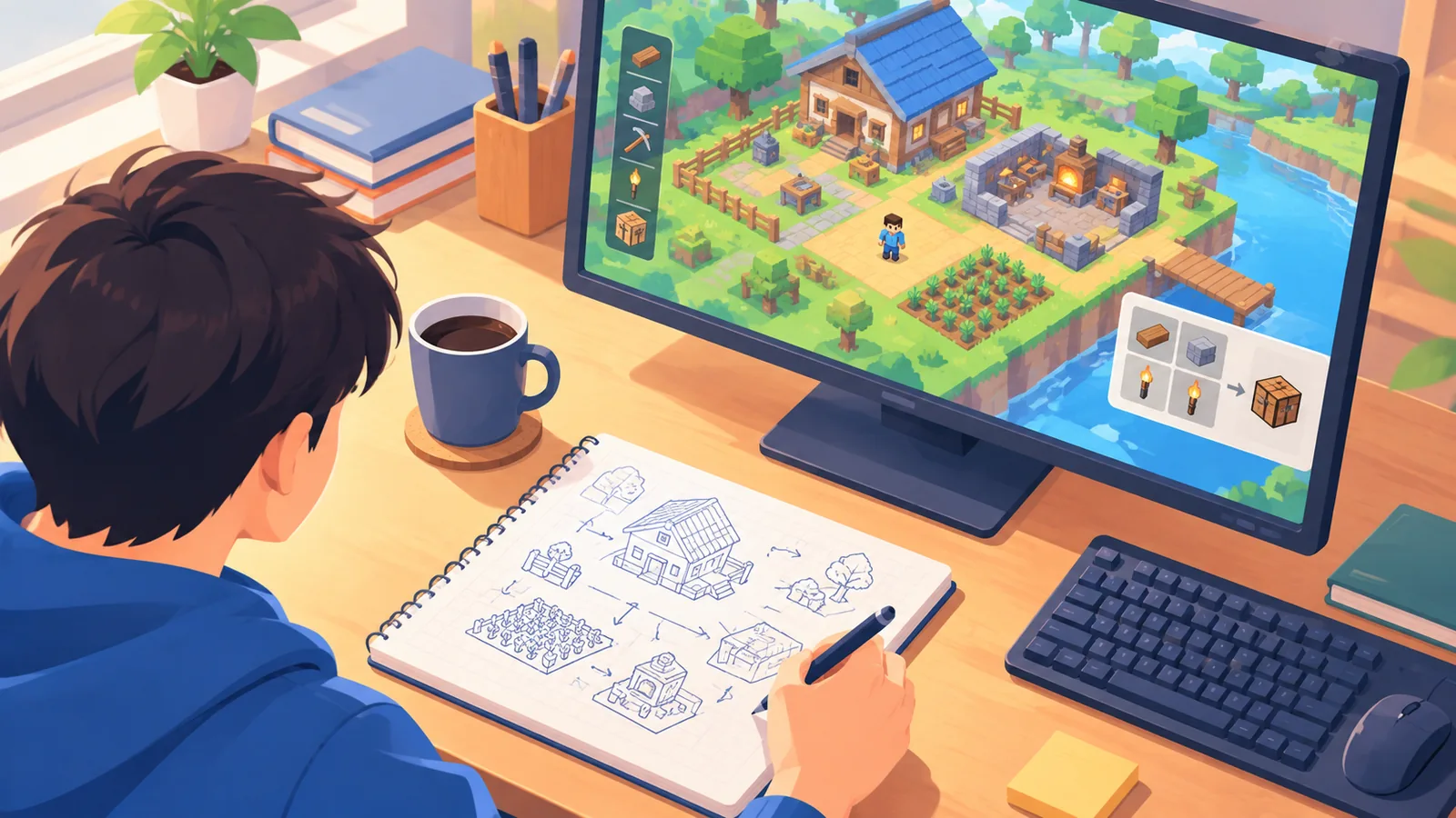 拠点づくりの計画を描いたノートとPC
