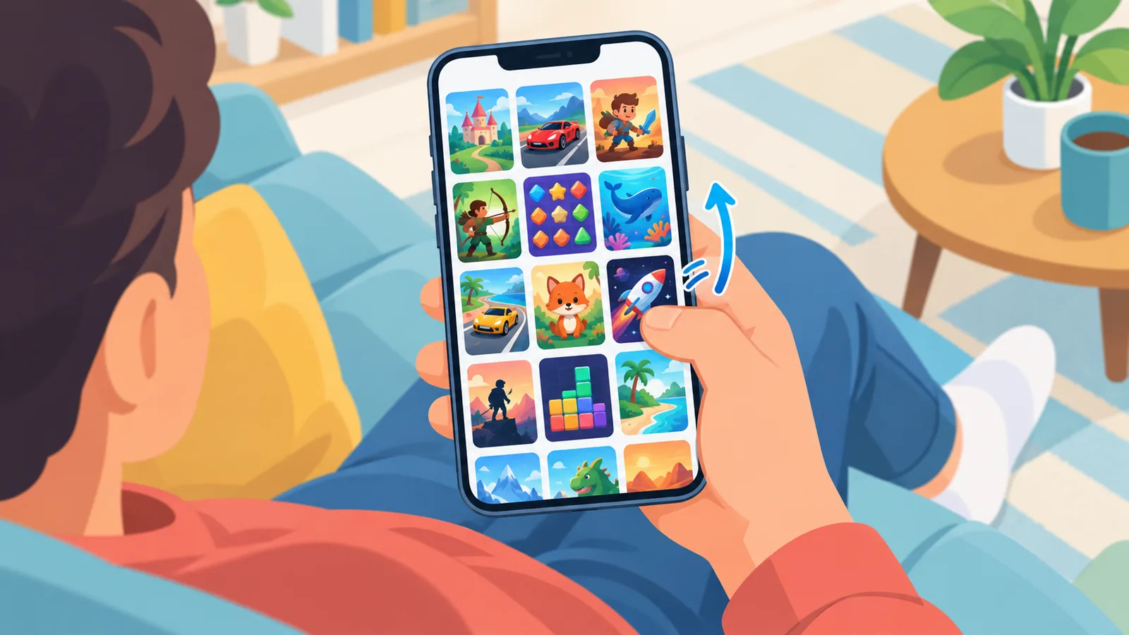 iPhoneでゲーム一覧を見ている人