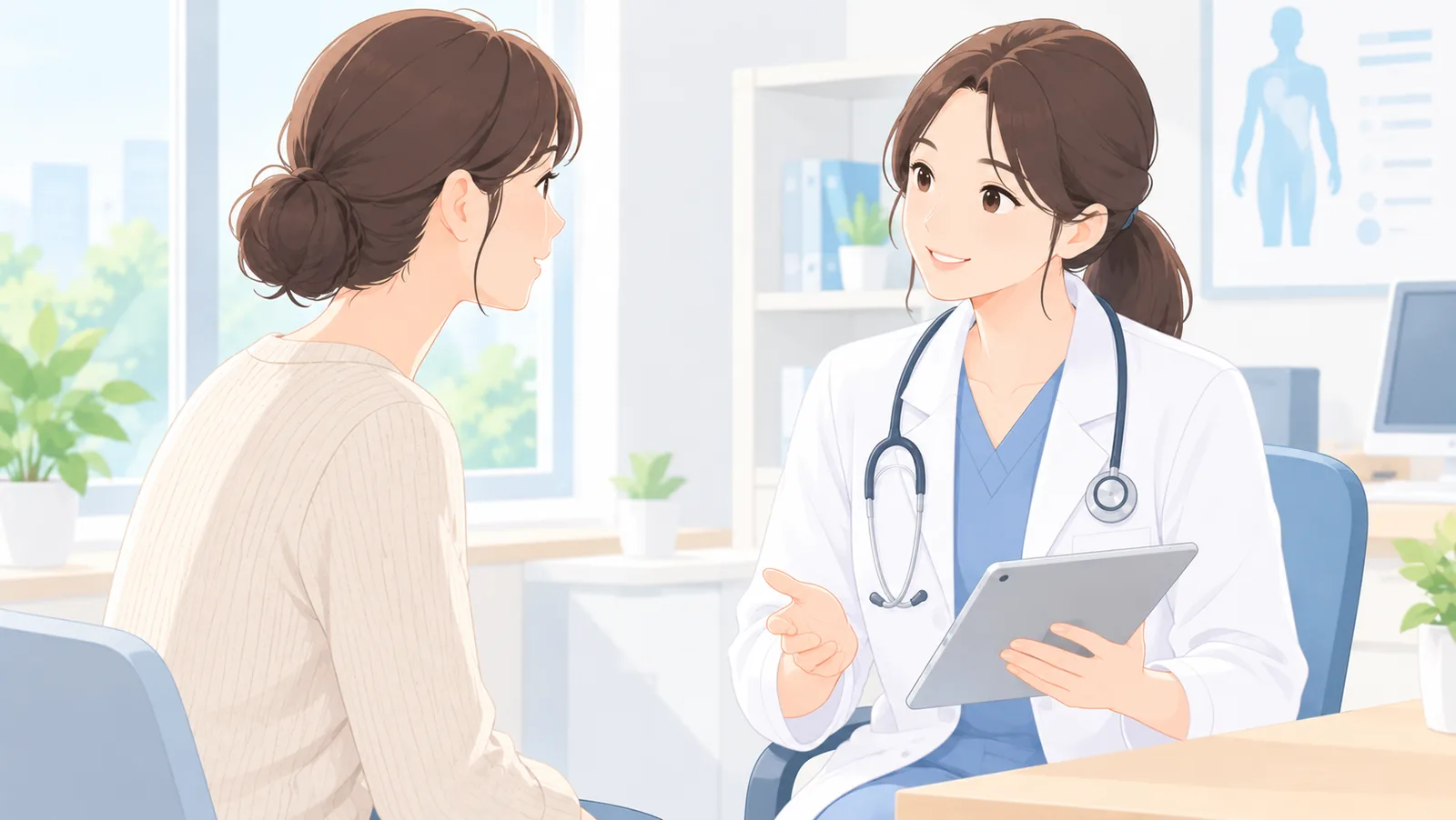 自分で着け具合を調整する女性