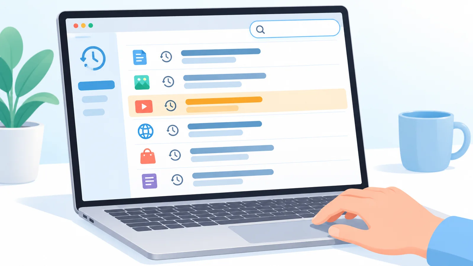 履歴の一覧で検索を使うMacの画面