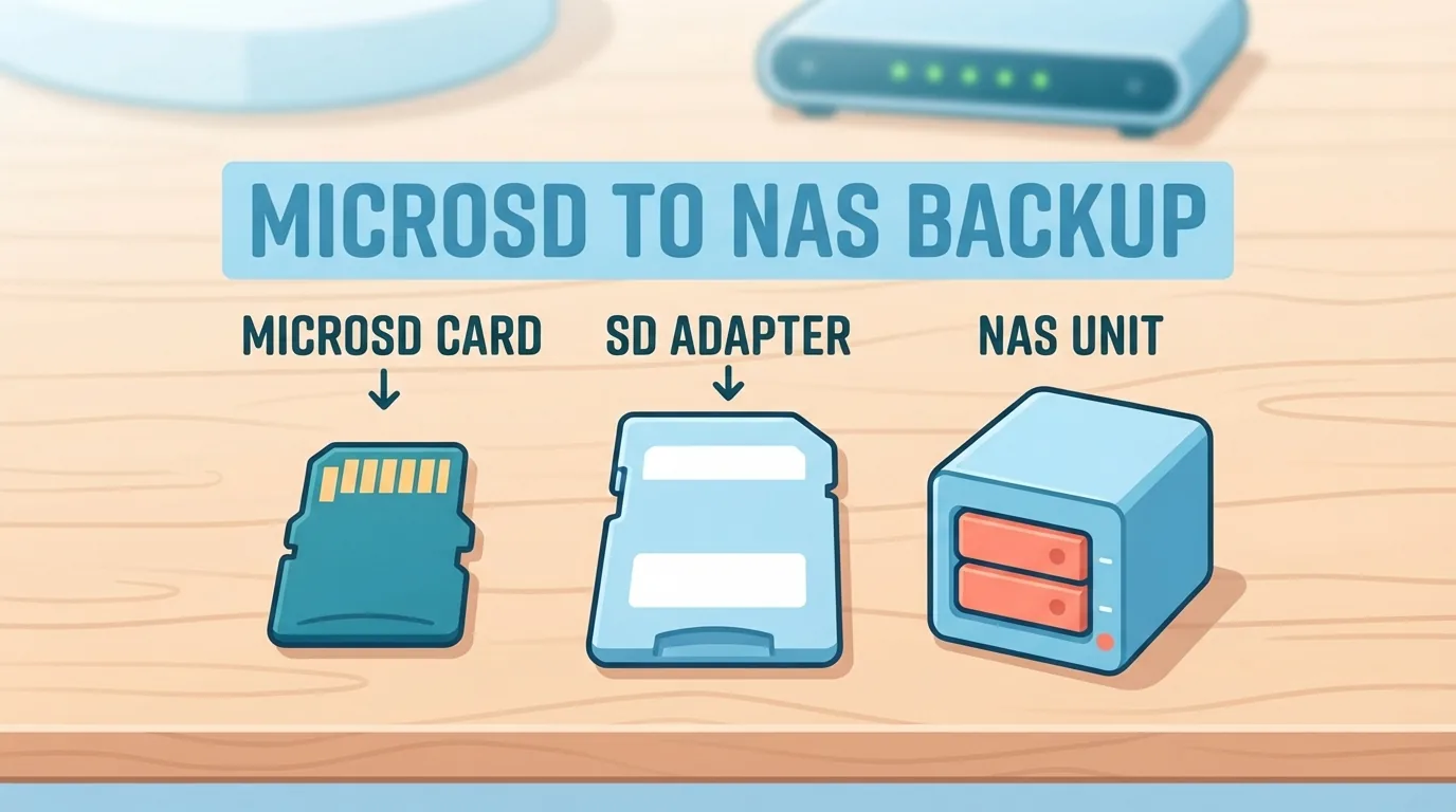 microSDカードとNASが並ぶデスク