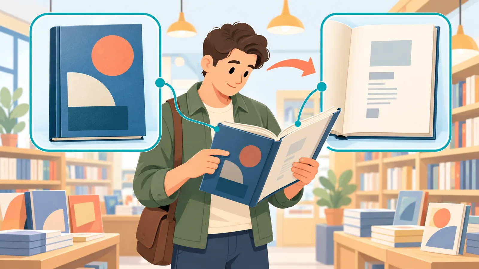 書店で本の奥付を確認する人