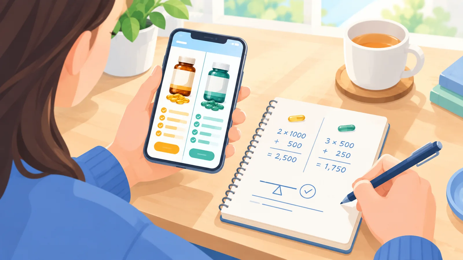 スマートフォンで製品情報を比較している様子