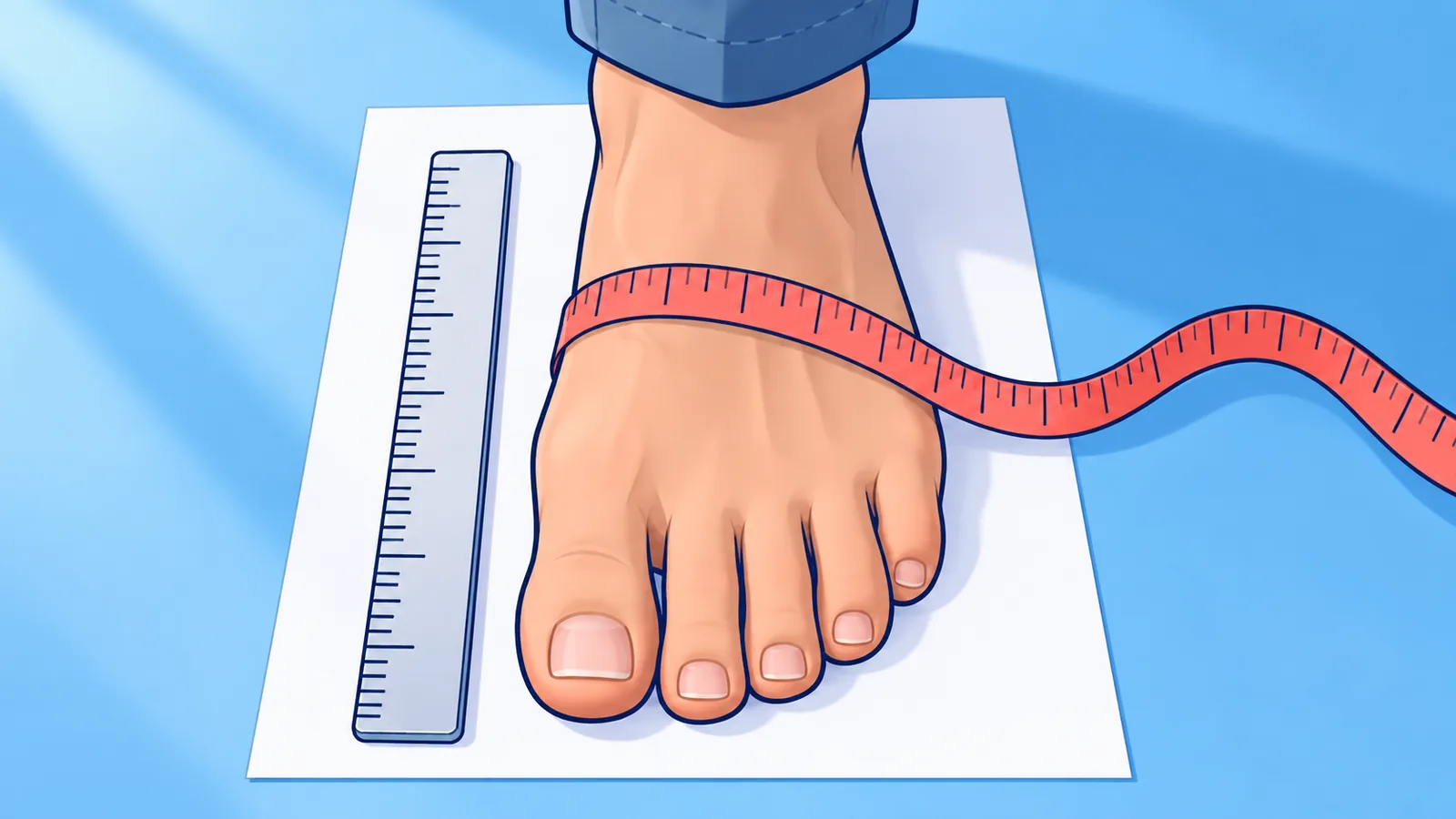 足の幅と甲の高さを計測している様子
