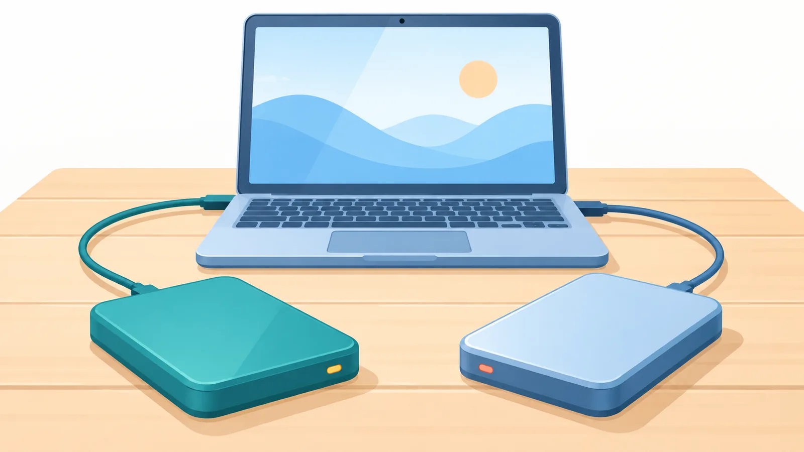 外付けドライブとノートPCを並べたバックアップのイメージ