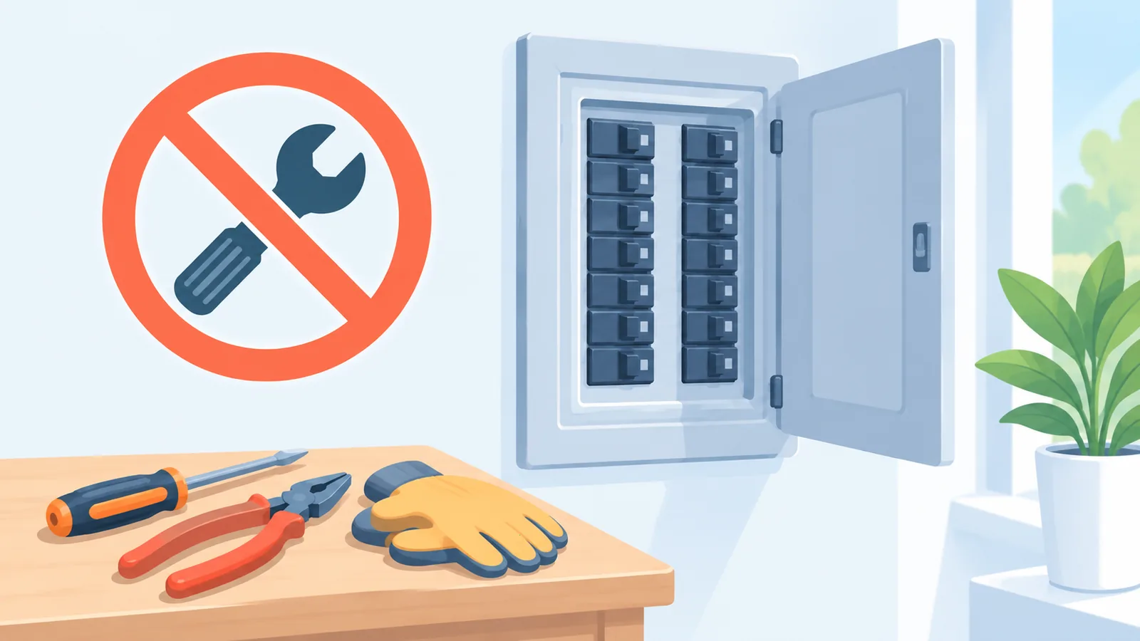 分電盤の横に置かれた禁止マークのイラスト