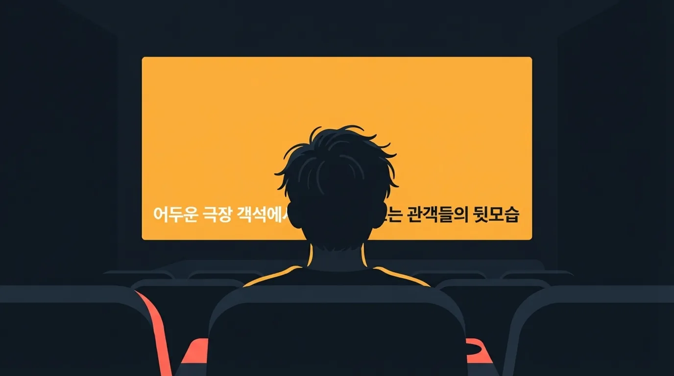 어두운 극장에서 스크린을 바라보는 관객들의 뒷모습