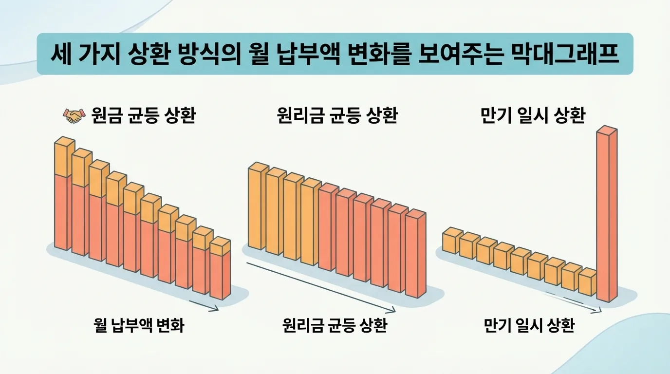 상환 방식에 따라 월 상환액과 총이자는 얼마나 달라지나요?
