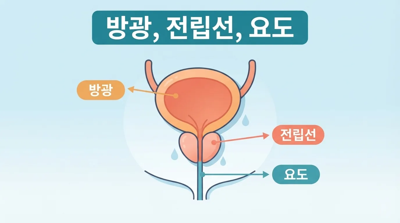 방광과 전립선, 요도의 위치를 보여 주는 해부 모형