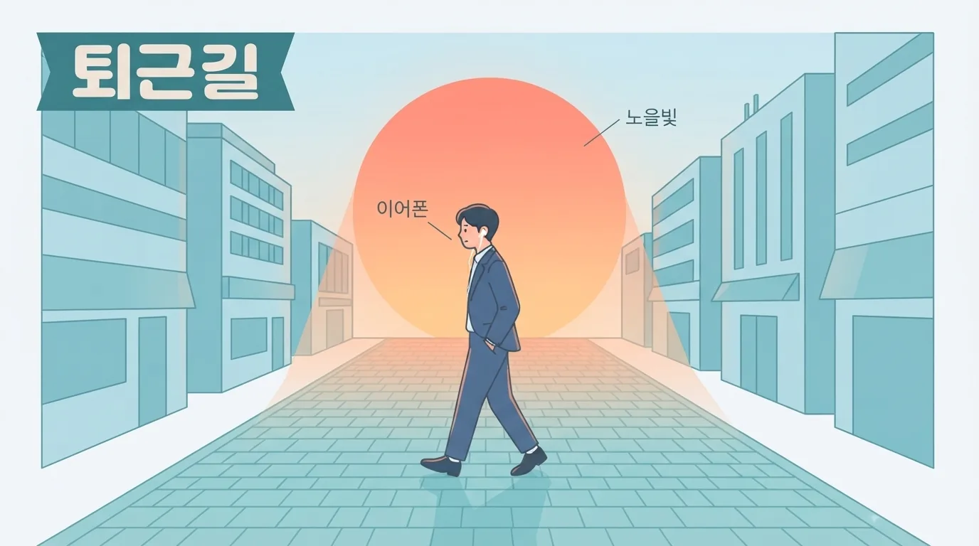 해 질 녘 퇴근길을 천천히 걷는 직장인