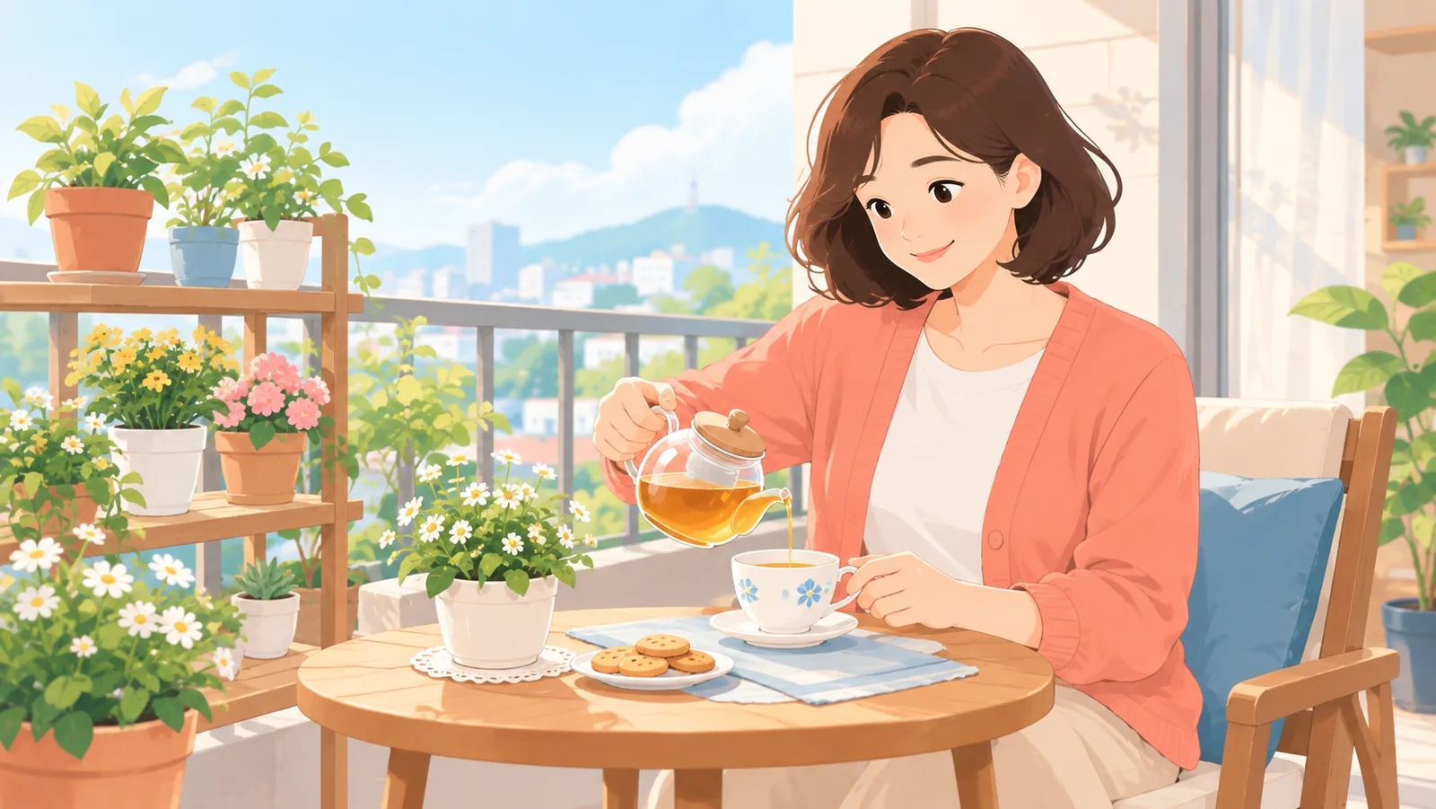 정원 가꾸기와 차 세트