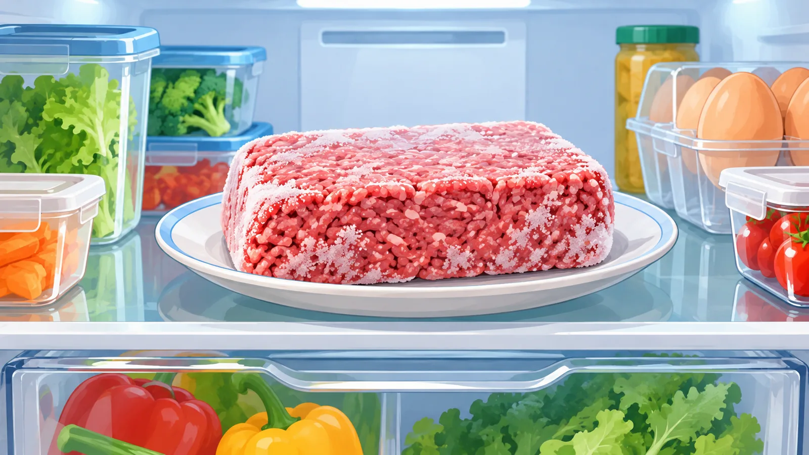 Daging kisar dinyahbeku di dalam peti sejuk