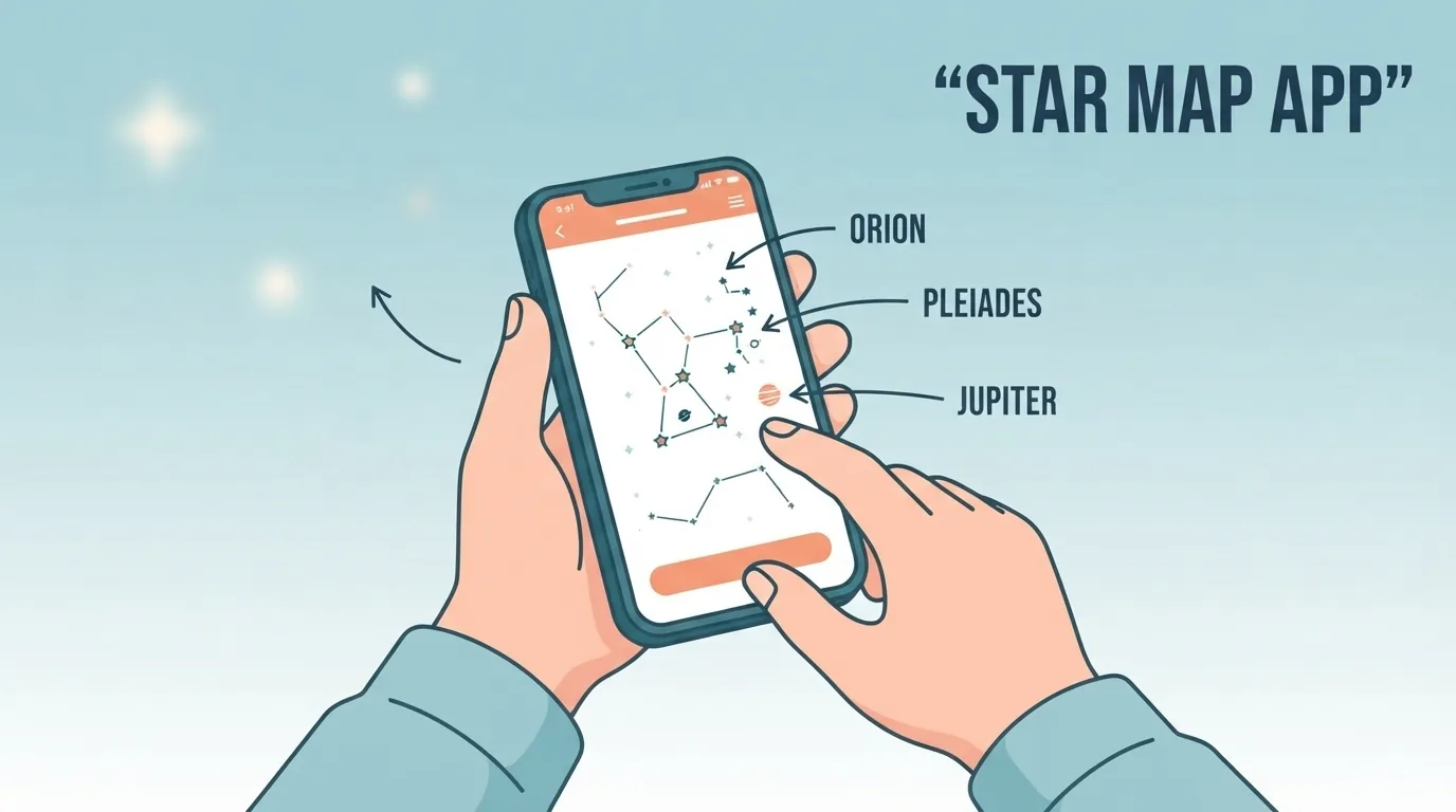 Tangan memegang telefon yang memaparkan aplikasi peta bintang