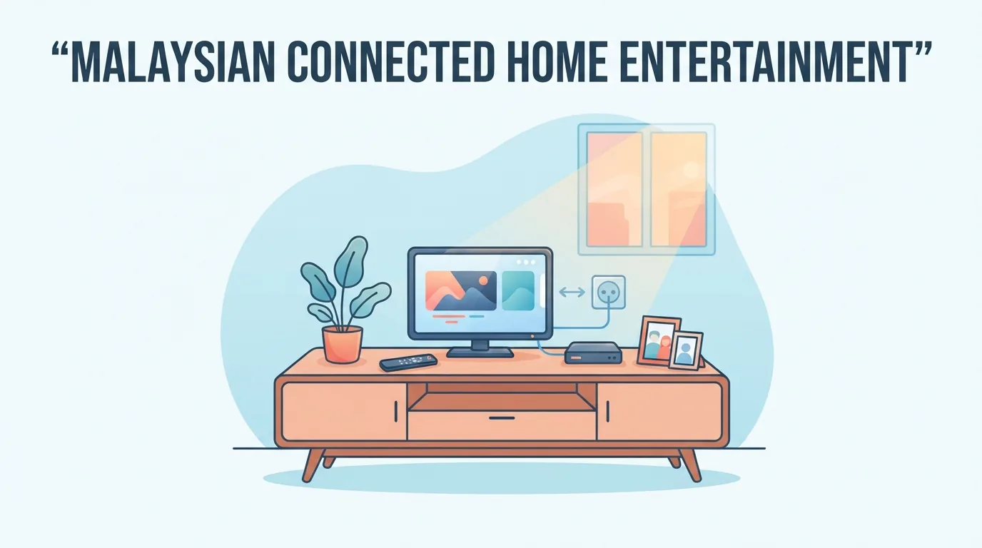 Peti set-top dan TV pintar di ruang tamu rumah