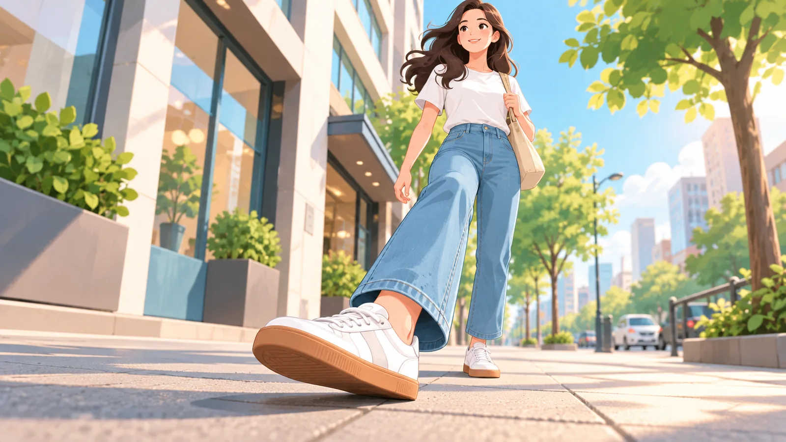 Sneakers klasik dipadankan dengan jeans