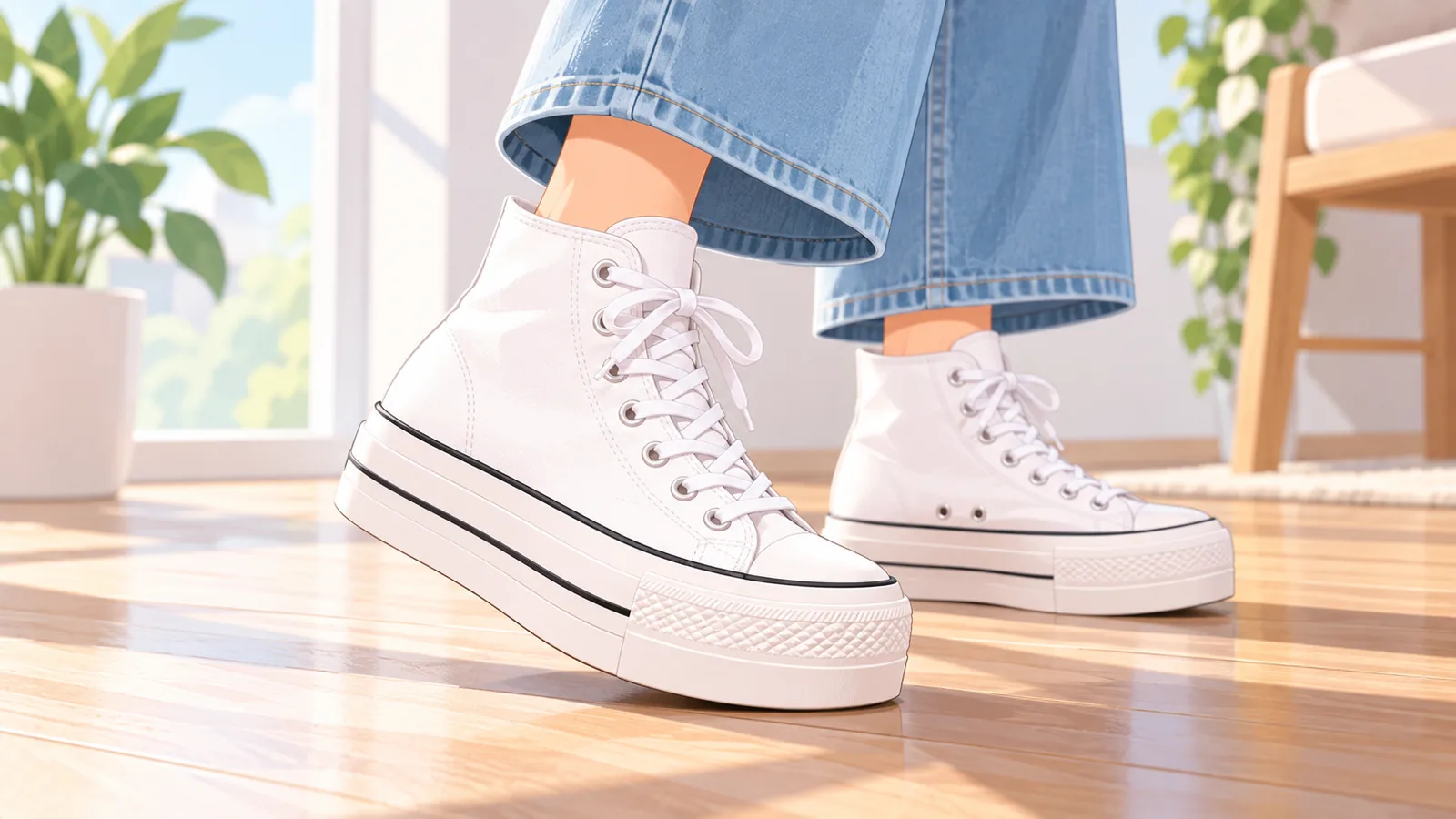 Sneakers platform kanvas bertapak tebal