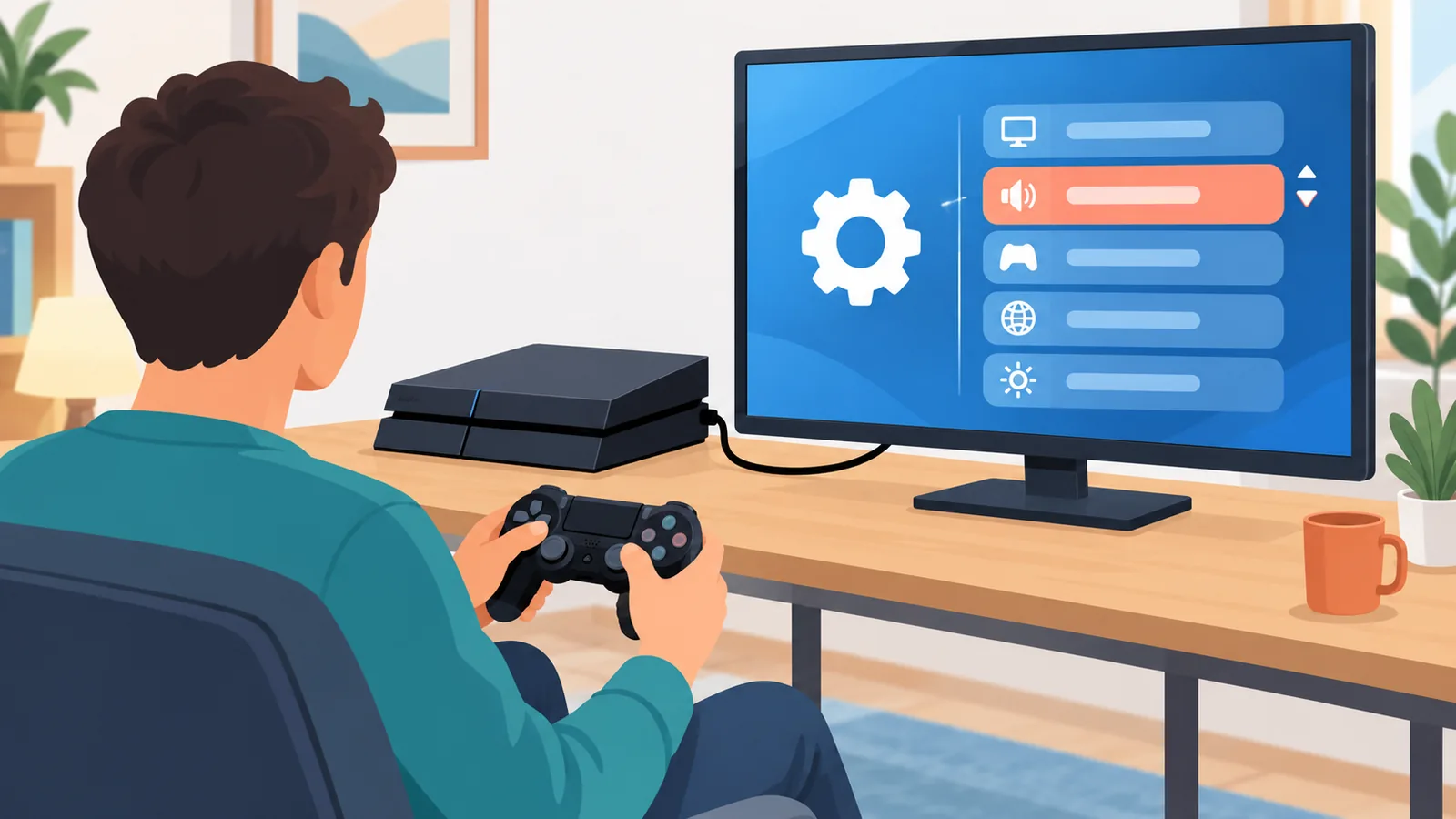 Pengguna menavigasi tetapan akaun pada PS4