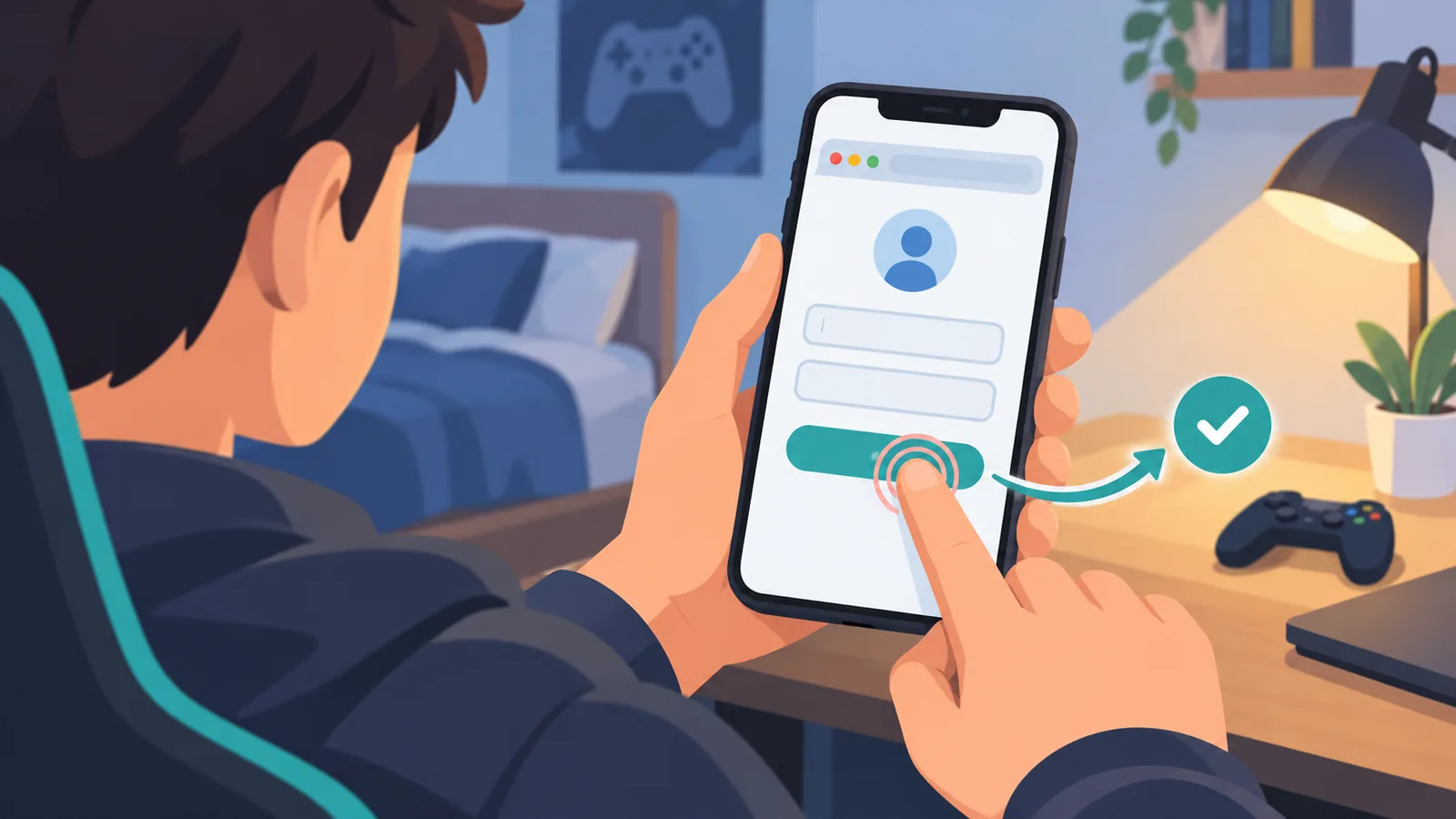 Pemain log masuk melalui pelayar pada iPhone