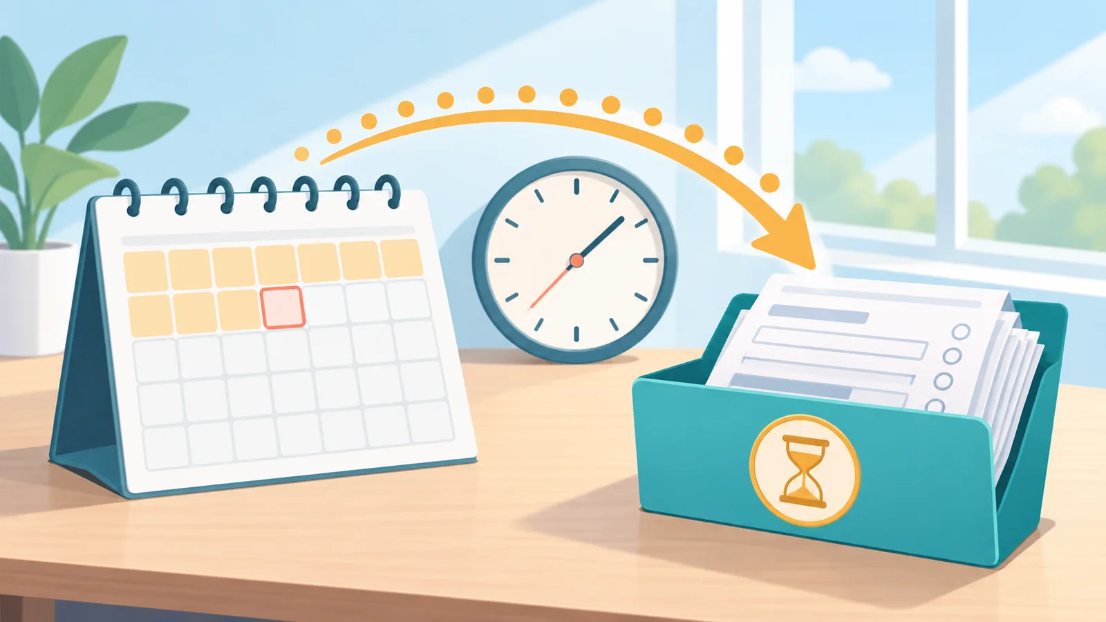Kalendar dan jam di sebelah fail tuntutan yang belum selesai