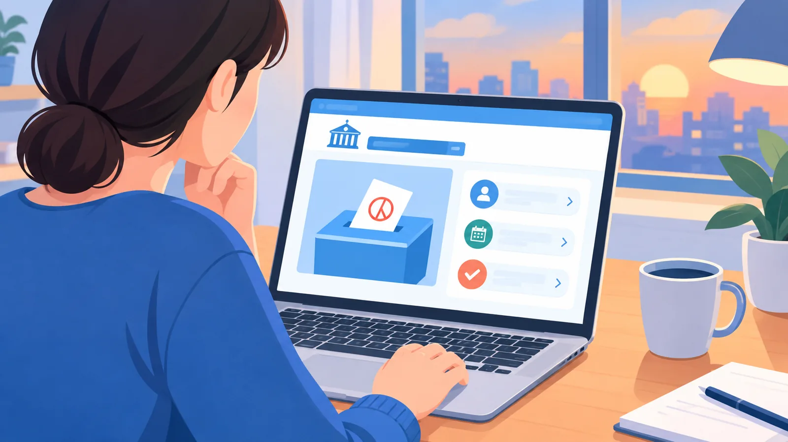 Seseorang membuka portal perkhidmatan pemilih pada komputer riba