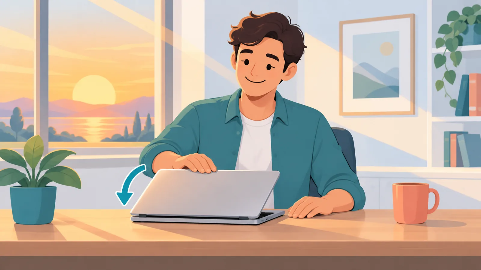 Pengguna menutup MacBook selepas selesai mengurus sejarah