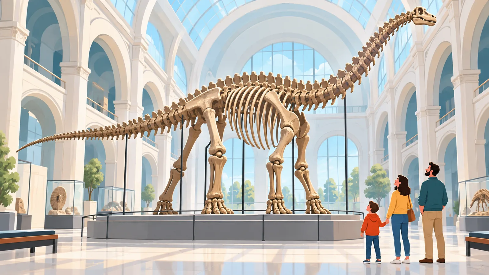 Rangka dinosaur besar di dewan muzium sejarah semula jadi